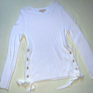 Michael Kors white sweater with lace up detailing on bottom sides - size L